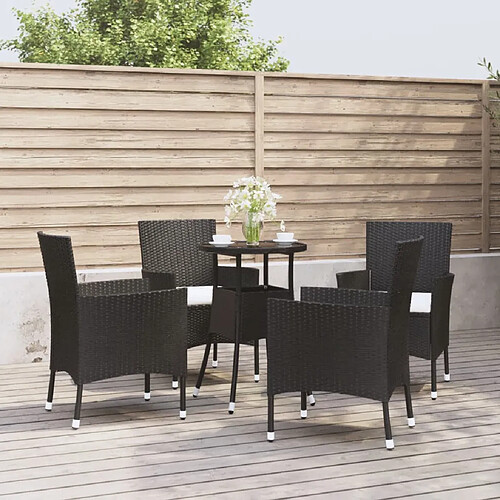 vidaXL Ensemble de bistro de jardin 5 pcs coussins noir poly rotin