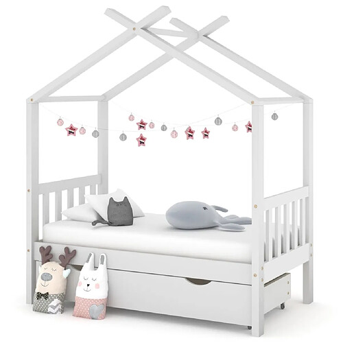 vidaXL Cadre de lit enfant avec tiroir blanc pin massif 70x140 cm