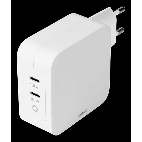 Chargeur mural DELTACO USB-C, technologie GaN, 2x USB-C PD, total de 100 W / USBC-GAN03.