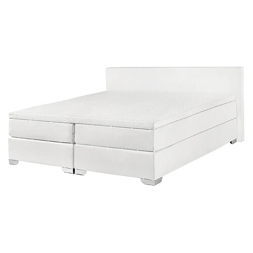 Beliani Lit boxspring en cuir PU blanc 140 x 200 cm PRESIDENT