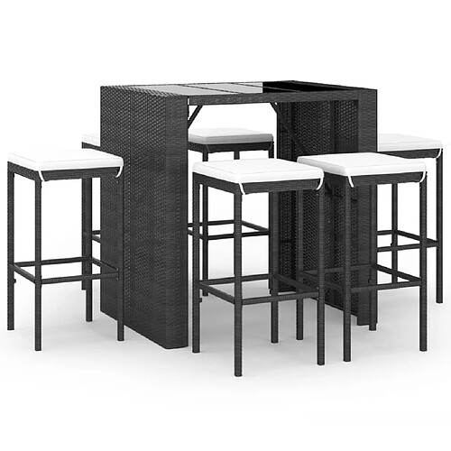 Maison Chic Ensemble de bar de jardin 7 pcs et coussins,Table + chaises + coussins d'extérieur noir poly rotin -GKD717344