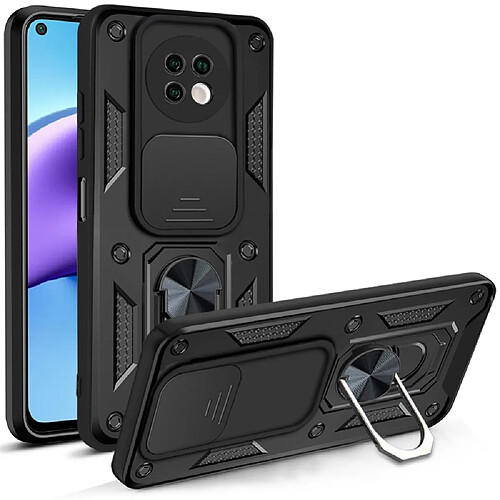 Coque en TPU antichoc, souple avec béquille en anneau et glissière pour appareil photo noir pour votre Xiaomi Redmi Note 9T 5G/Redmi Note 9 5G