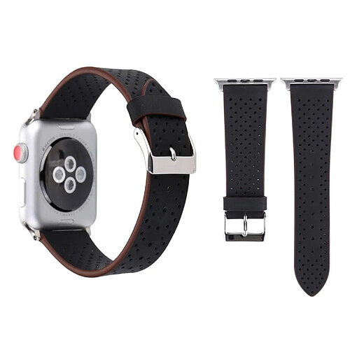 Wewoo Bracelet noir pour Apple Watch Series 3 & 2 & 1 42mm simple mode en cuir véritable motif de