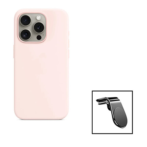 PHONECARE Kit Support Magnétique Renforcé de Voiture + Coque Silicone Liquide pour Apple iPhone 15 Pro Max - Rose