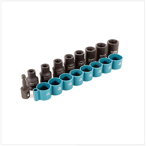 Makita B-54645 Douilles pour visseuses à chocs 1/2" 9 pcs. de 8 à 18 mm avec Adaptateur d'emmanchement 1/4'