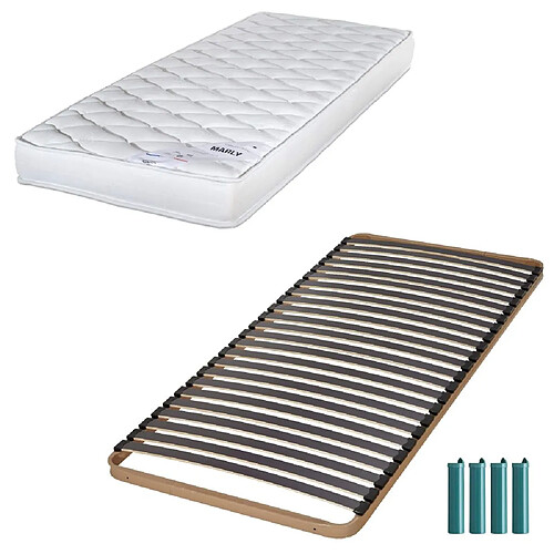 Ebac Matelas mousse + Sommier métal C224 90x190 Marly - Hauteur 15 cm - Soutien ferme