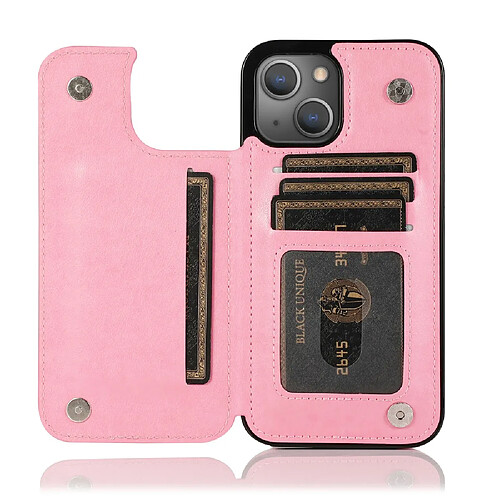 Coque en TPU + PU motif de fleurs, anti-rayures avec béquille et porte-carte rose pour votre iPhone 13 6.1 pouces