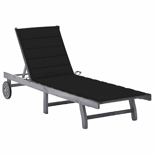 Maison Chic Chaise longue de jardin avec coussin | Bain de soleil Relax | Transat Gris Bois d'acacia solide -GKD34714