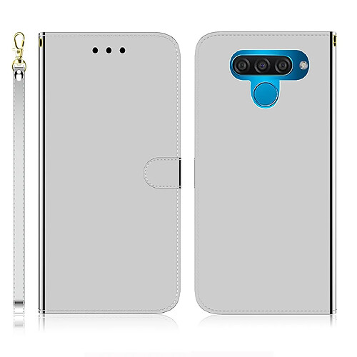 Wewoo Housse Coque Etui à rabat horizontal en surface imitation miroir pour LG Q60 avec porte-cartes et emplacements de cartes ainsi que portefeuille et lanière argent