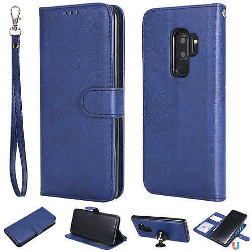 Wewoo Housse Étui Coque Pour Galaxy S9 + de protection à rabat horizontal de couleur unie avec support et fentes cartes et portefeuille et cadre photo et lanière bleu