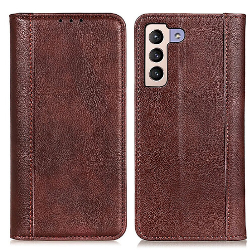 Etui en PU texture litchi, absorption magnétique marron pour votre Samsung Galaxy S22