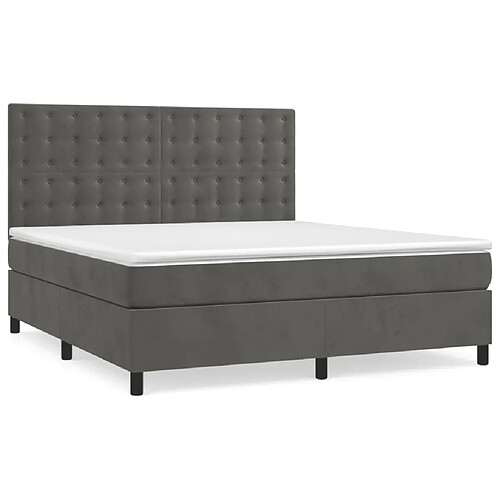 Maison Chic Lit adulte- Lit + matelas,Sommier à lattes de lit et matelas Gris foncé 180x200cm Velours -GKD71520