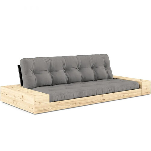 Inside 75 Canapé lit futon BASE gris couchage 130cm dossiers noirs et accoudoirs coffres