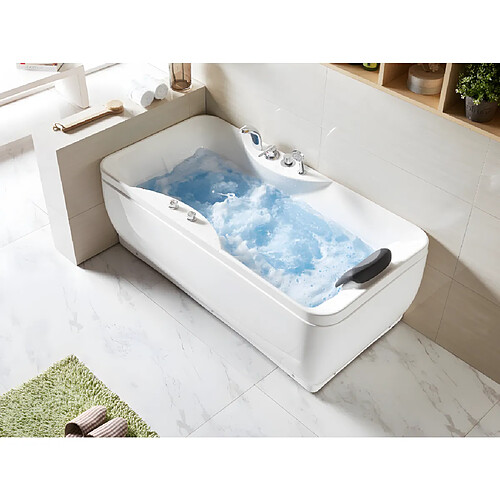 Vente-Unique Baignoire balnéo blanche - 1 place - 140L - 150 x 75 x 54,5 cm - Angle gauche - GAVINO