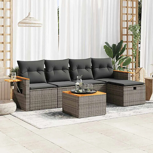 vidaXL Salon de jardin 6 pcs avec coussins gris résine tressée