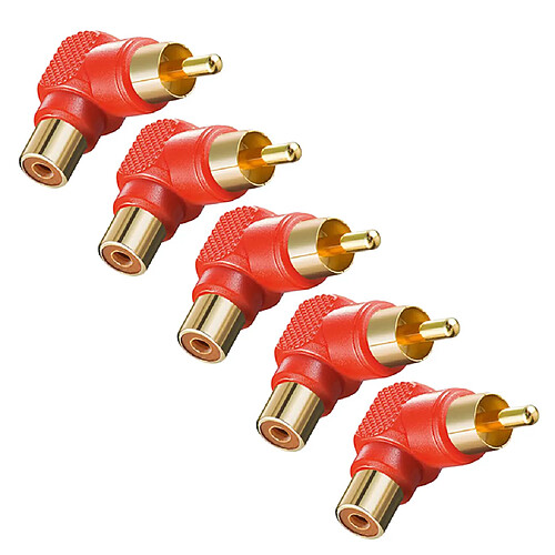 5pcs Rca Angle Droit Adaptateurs De Connecteurs Mâle à Femelle 90 Degrés Rouge