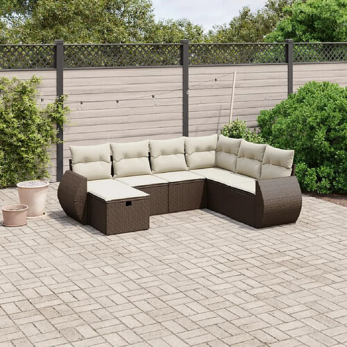 vidaXL Salon de jardin avec coussins 7 pcs marron résine tressée