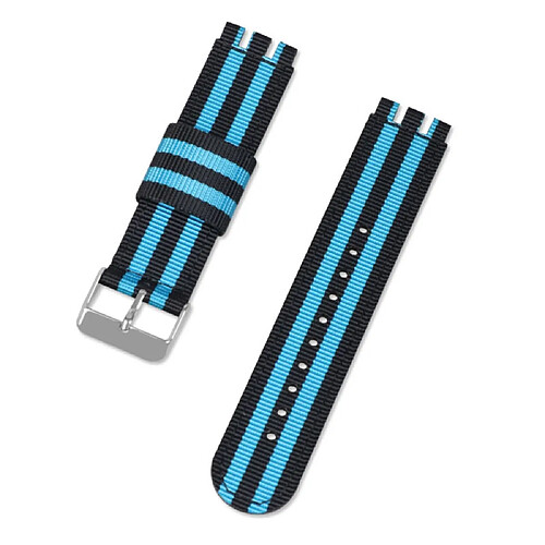 Bracelet en nylon 17mm avec boucle argentée, noir/bleu marine pour votre Swatch