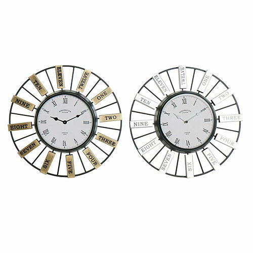 Horloge Murale DKD Home Decor 40 x 6,4 x 40 cm Verre Argenté Doré Fer (2 Unités)