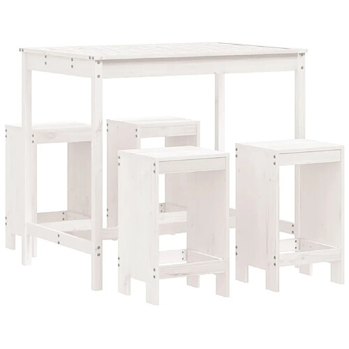 Maison Chic Table de bar et chaises d'extérieur 5 pcs,Ensemble de bar de jardin pour relax blanc bois massif de pin -GKD805659