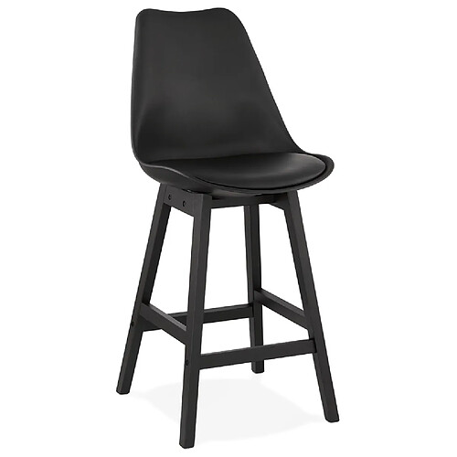 Alterego Tabouret snack mi-hauteur 'CAMILA MINI' noir avec pied en bois noir