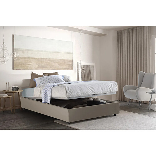 Autrement Talamo Italia Silvia lit queen size avec conteneur, Made in Italy, en éco-cuir, 120x190 cm, avec ouverture frontale, Taupe, avec matelas inclus.