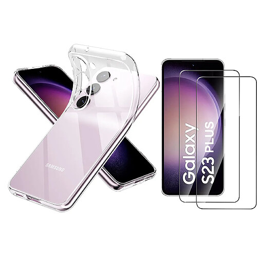 Coque Silicone Transparente + 2 Verres Trempes Pour Samsung Galaxy S23 Plus 5G Little Boutik®