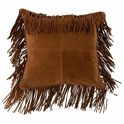 Paris Prix Coussin à Franges Cuir 45cm Cognac