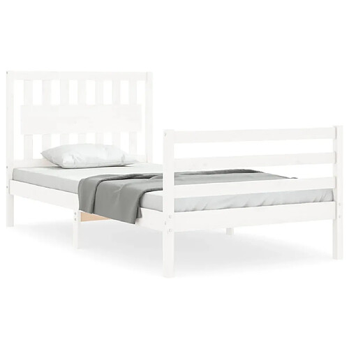 Maison Chic Cadre/structure de lit et tête de lit pour adulte - Lit Moderne Chambre blanc 100x200 cm bois massif -MN13564