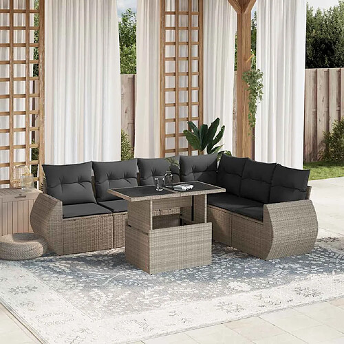 vidaXL Salon de jardin avec coussins 7 pcs gris clair résine tressée