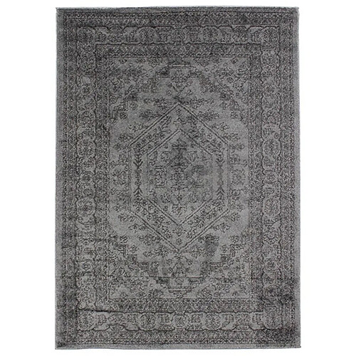 Thedecofactory VENISE - Tapis toucher laineux imprimé motifs vintages gris 133x190