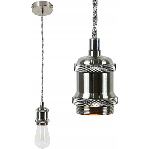 NETTLIFE Suspension Aluminium Argent Diam.10cm E27 Lampe Vintage avec Câble 1,3M Edison Industriel avec Auvent pour Salon Salle à Manger Bar Pub Cave