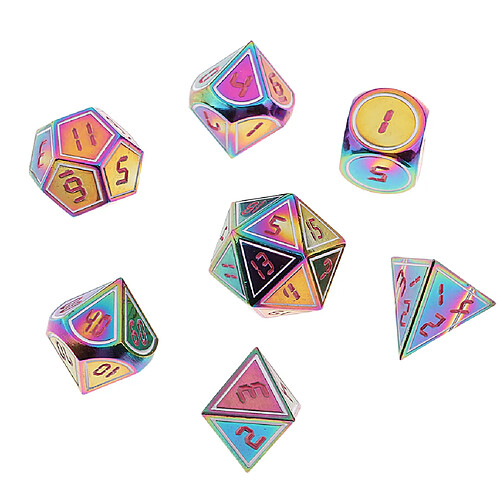 Ensemble de 7pcs dés polyédriques en alliage de zinc arc-en-ciel pour le jeu Donjons u0026 Dragons A