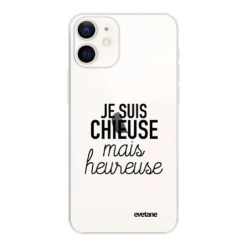 Coque iPhone 12 mini souple transparente Chieuse Mais Heureuse Motif Ecriture Tendance Evetane