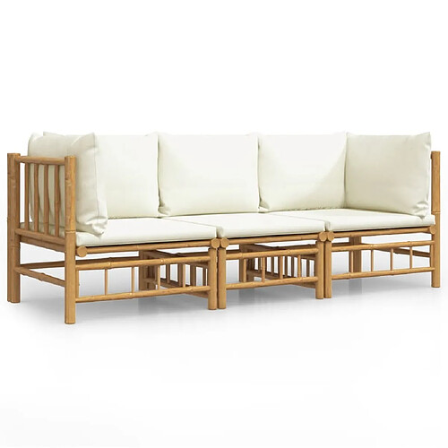 Maison Chic Salon de jardin 3 pcs + coussins - Mobilier/Meubles de jardin - Table et chaises d'extérieur blanc crème bambou -MN86648