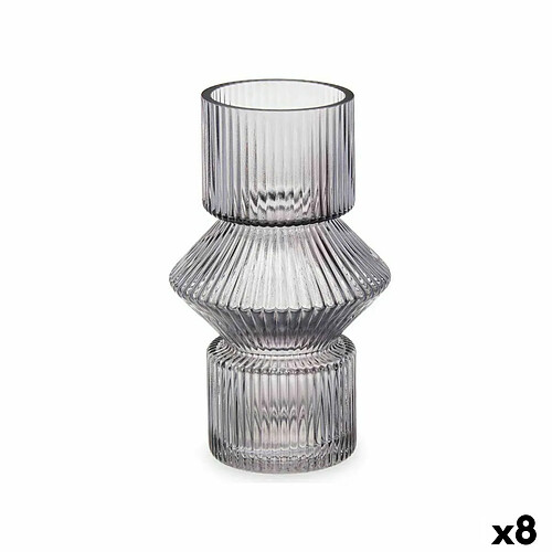 Gift Decor Vase Rayures Gris Verre 9,5 x 16,5 x 9,5 cm (8 Unités)