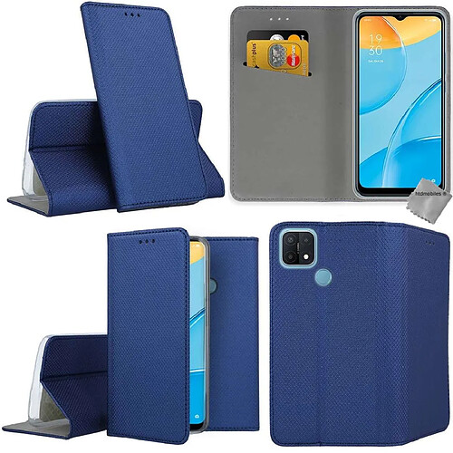 Htdmobiles Housse etui portefeuille avec coque intérieure en silicone pour Oppo A15 + verre trempe - BLEU MAGNET