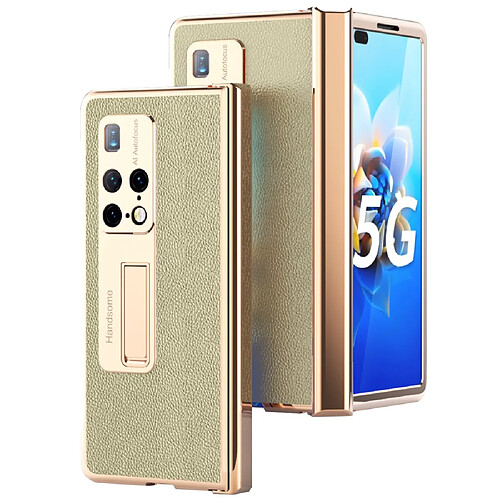 Coque en TPU + PU texture litchi avec béquille or pour votre Huawei Mate X2