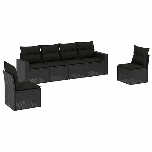 Maison Chic Salon de jardin 6 pcs avec coussins | Ensemble de Table et chaises | Mobilier d'Extérieur noir résine tressée -GKD23409