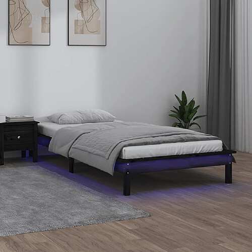 vidaXL Cadre de lit à LED sans matelas noir 75x190 cm bois massif