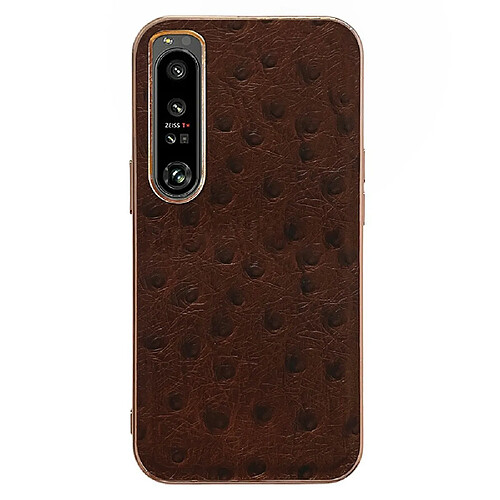 Coque en TPU + cuir véritable électroplaqué, texture autruche pour votre Sony Xperia 1 IV 5G - café