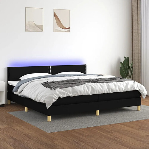 vidaXL Sommier à lattes de lit et matelas et LED Noir 200x200 cm Tissu