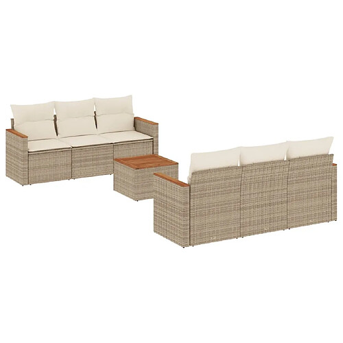 Maison Chic Salon de jardin avec coussins 7 pcs, Ensemble Tables et chaises de jardin, beige résine tressée -GKD724522