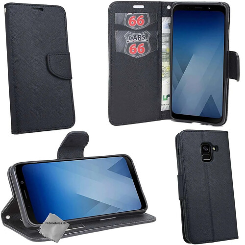 Htdmobiles Housse etui portefeuille pour Samsung Galaxy A8 (2018) + verre trempe - NOIR / NOIR