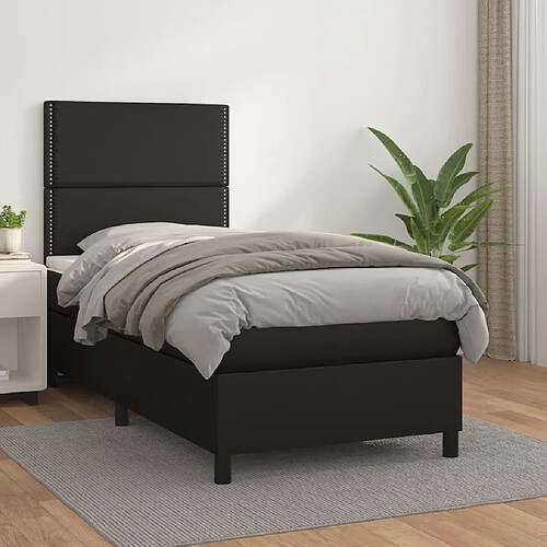 Maison Chic Lit Adulte - Lit simple Lit à sommier tapissier avec matelas moelleux - Meuble de Chambre - Noir 90x200 cm Similicuir -MN90043