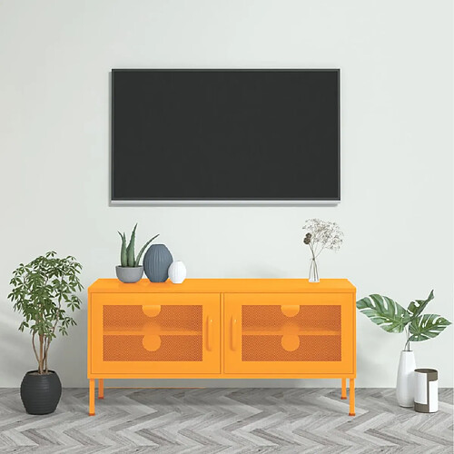 vidaXL Meuble TV Jaune moutarde 105x35x50 cm Acier