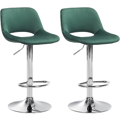 Decoshop26 Tabourets de bar chaises haute x2 avec repose-pieds en velours vert piètement métallique chromé 10_0004074