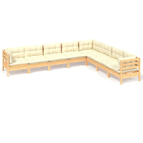 Maison Chic Salon de jardin 8 pcs avec coussins | Ensemble de Table et chaises | Mobilier d'Extérieur crème Bois de pin solide -GKD68226