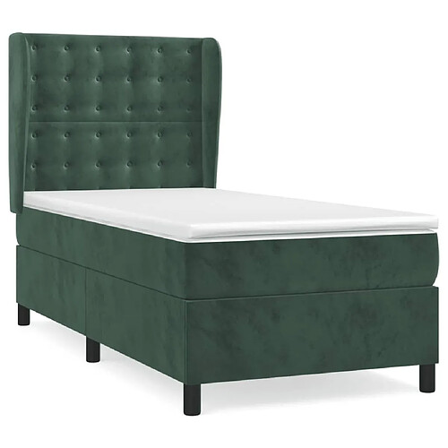 Maison Chic Lit adulte- Lit + matelas,Sommier à lattes de lit avec matelas Vert foncé 90x190 cm -GKD24452