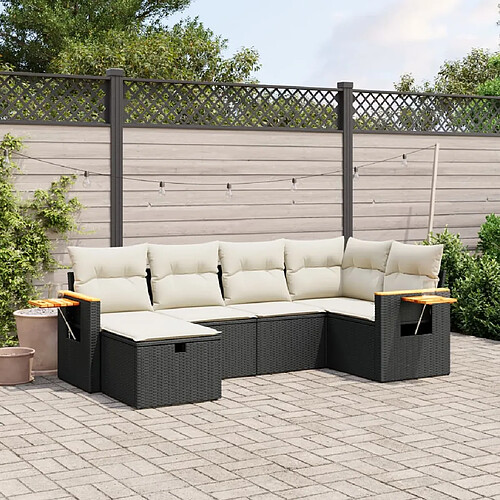 vidaXL Salon de jardin 6 pcs avec coussins noir résine tressée